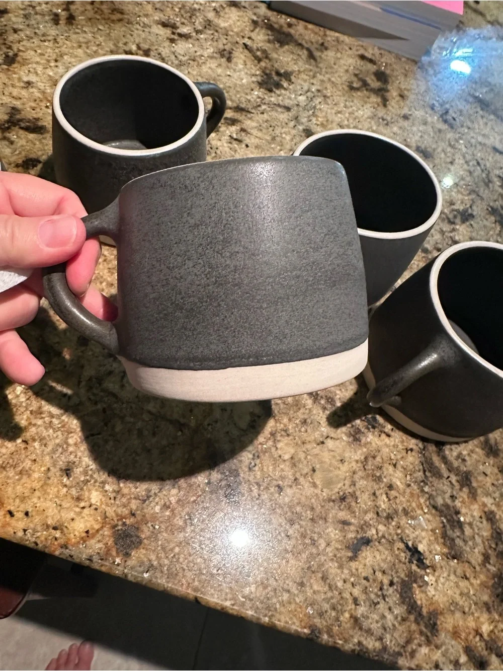 Crate & Barrel Alvia charcoal mug. Set of 5